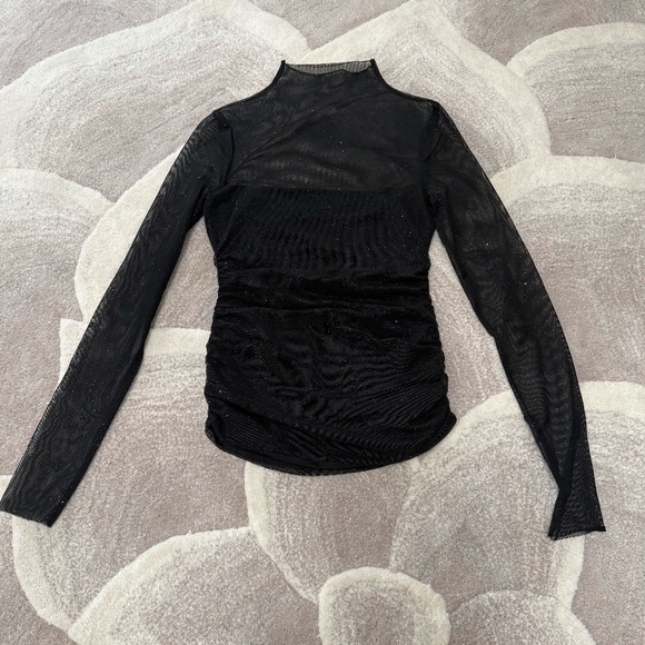 Mango Black Long Sleeve Mesh Top - Picture 1 of 6